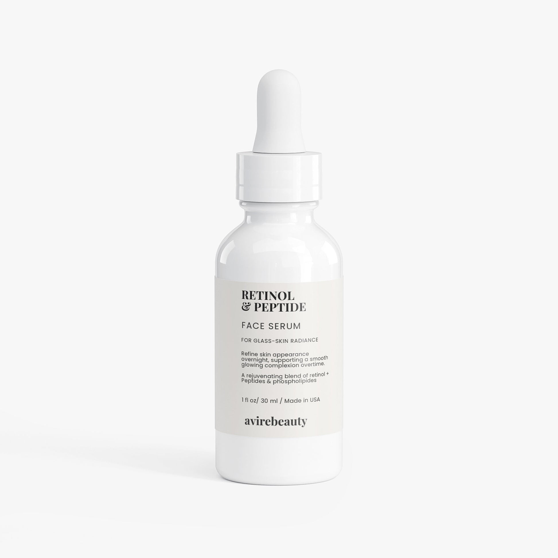 AvireBeauty Retinol & Peptide Face Serum bottle – gentle retinol serum for glass-skin glow”