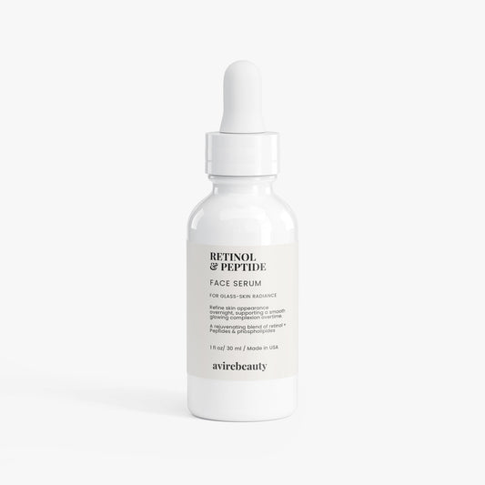 AvireBeauty Retinol & Peptide Face Serum bottle – gentle retinol serum for glass-skin glow”