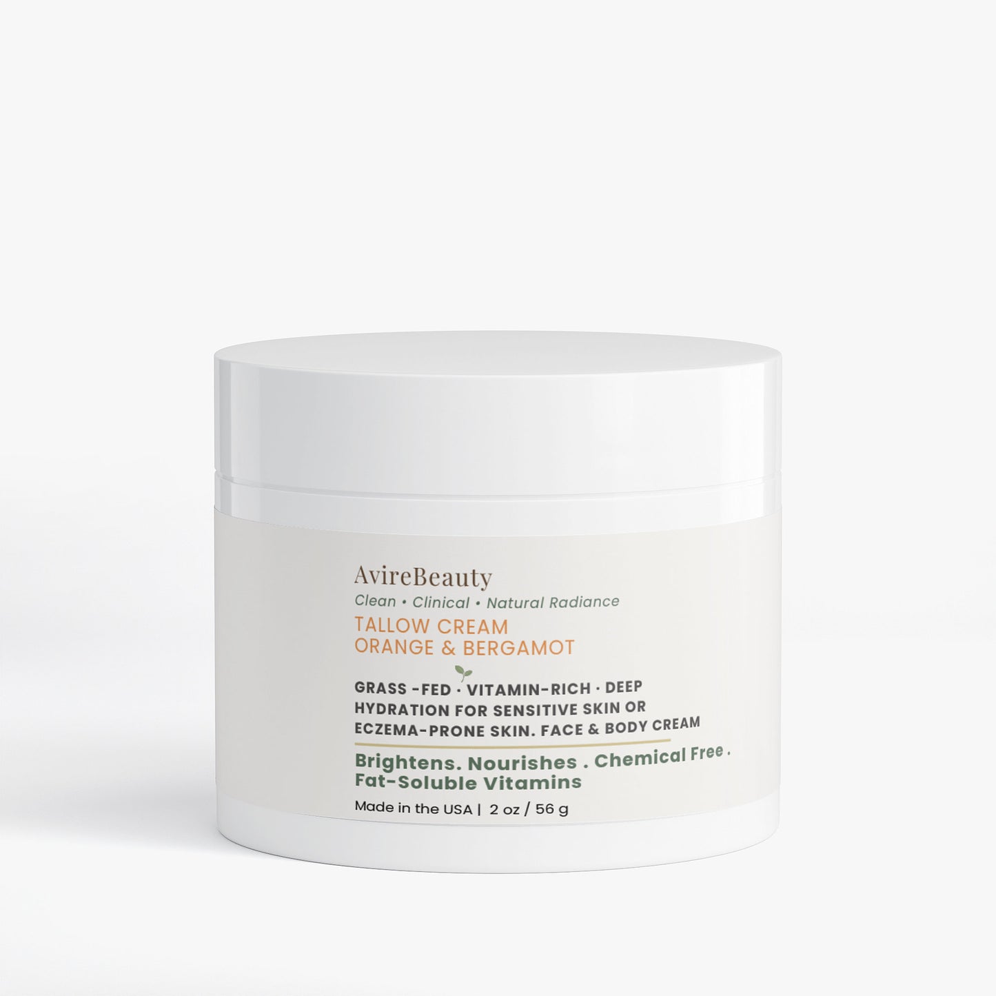 Tallow Cream Orange & Bergamot | Brightening Grass-Fed Moisturizer | AvireBeauty