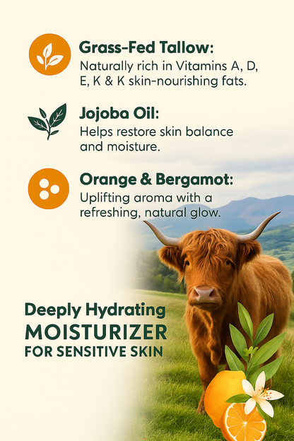 Tallow Cream Orange & Bergamot | Brightening Grass-Fed Moisturizer | AvireBeauty