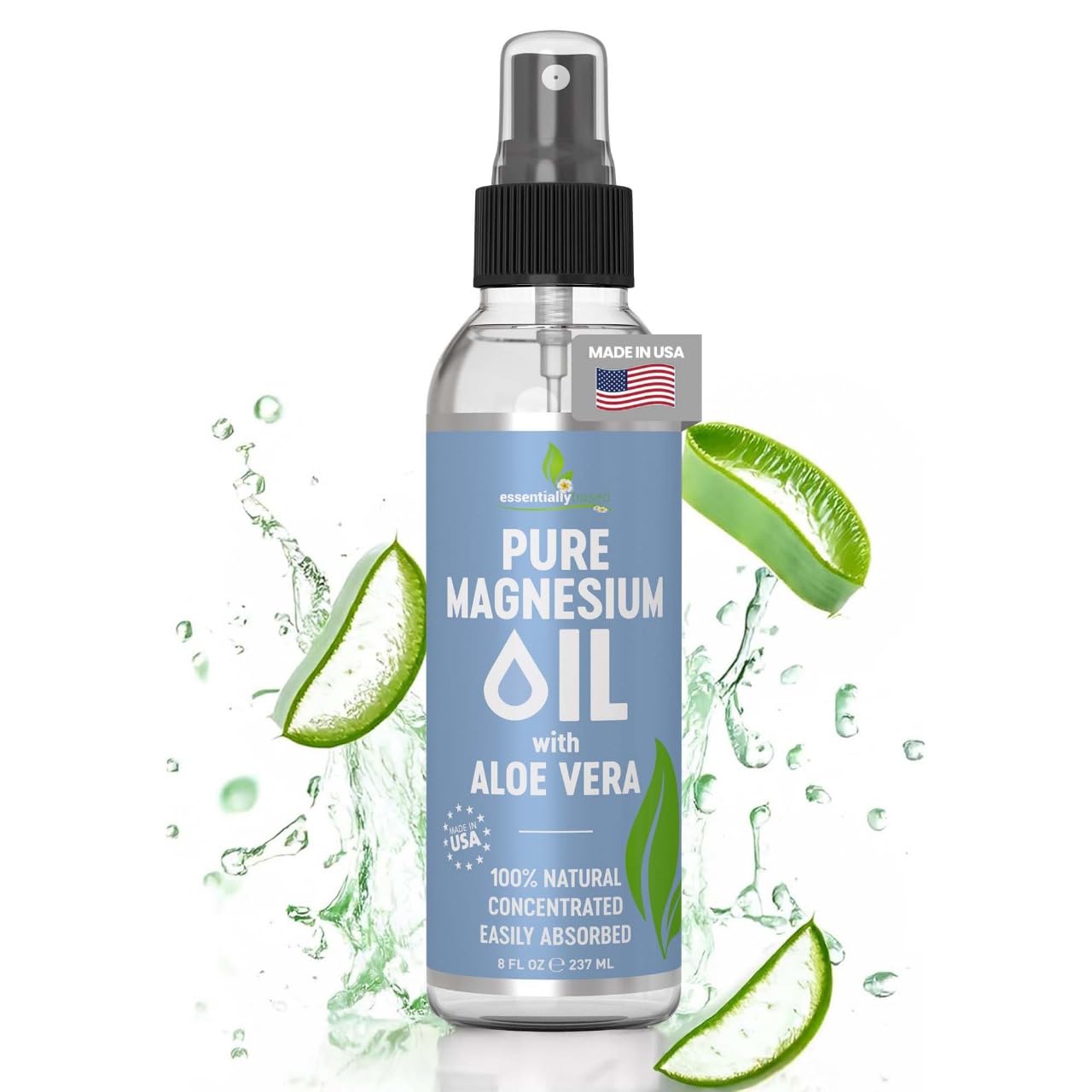 Pure Magnesium Oil Spray 8oz - Topical Magnesium Spray for Sleep Extra Strength - Less Sting - Less Itch - 100% Natural and Organic Oil - Made in USA