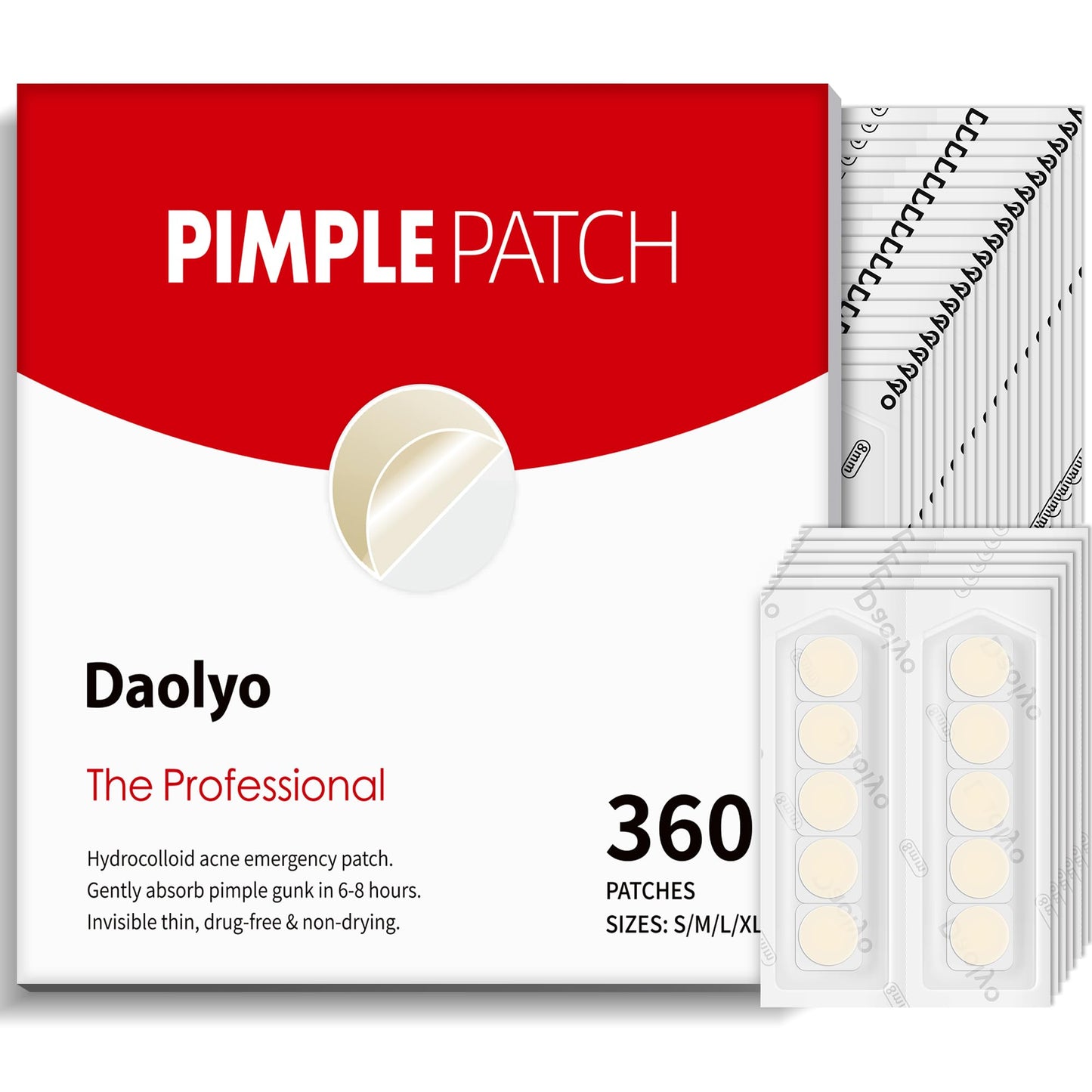 Pimple Patches for Face, 4 Size 300 Counts Acne Patches, Hydrocolloid Patches for Covering Zits and Blemishes, Spot Stickers with Salicylic Acid, Tea Tree Oil & Calendula Oil