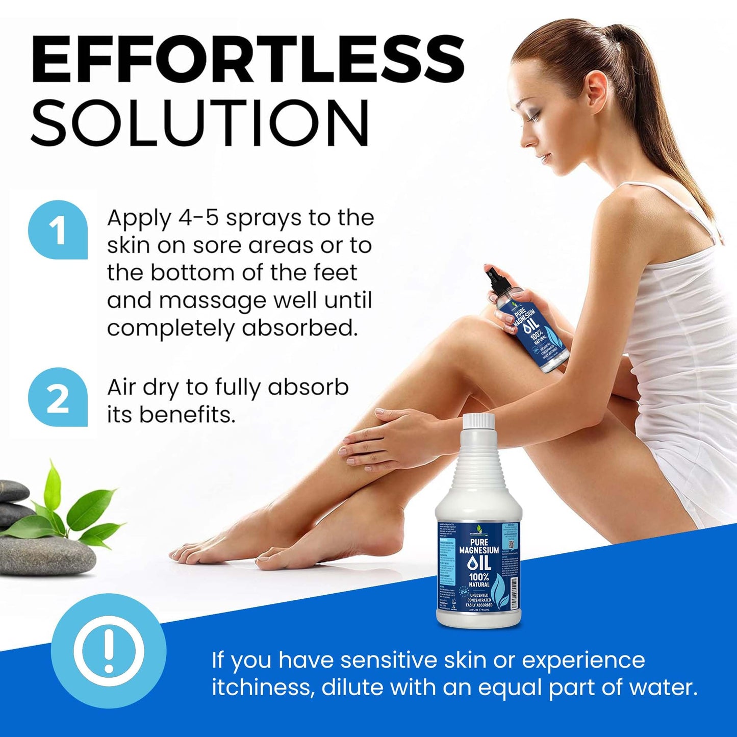 Pure Magnesium Oil Spray 8oz - Topical Magnesium Spray for Sleep Extra Strength - Less Sting - Less Itch - 100% Natural and Organic Oil - Made in USA