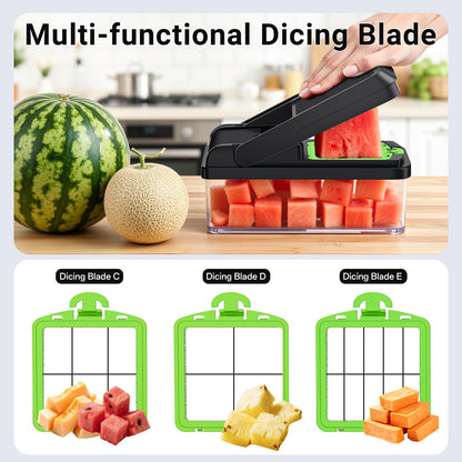 12-in-1 Vegetable Chopper, Kitchen Gadgets with 7 Blades, Veggie, Food, Onion Chopper, Cucumber Slicer, Versatile Mandoline, Includes Egg Separator & Finger Guard, Gray