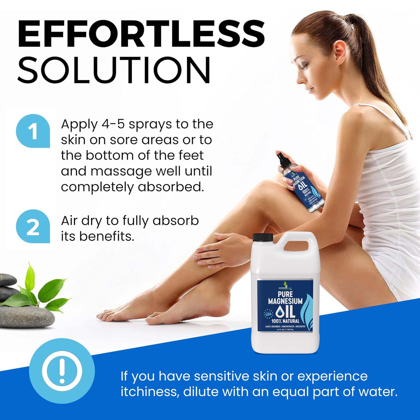 Pure Magnesium Oil Spray 8oz - Topical Magnesium Spray for Sleep Extra Strength - Less Sting - Less Itch - 100% Natural and Organic Oil - Made in USA