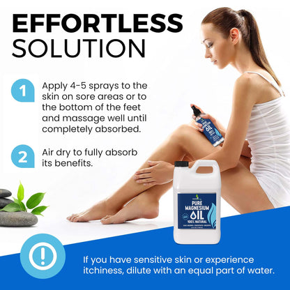 Pure Magnesium Oil Spray 8oz - Topical Magnesium Spray for Sleep Extra Strength - Less Sting - Less Itch - 100% Natural and Organic Oil - Made in USA