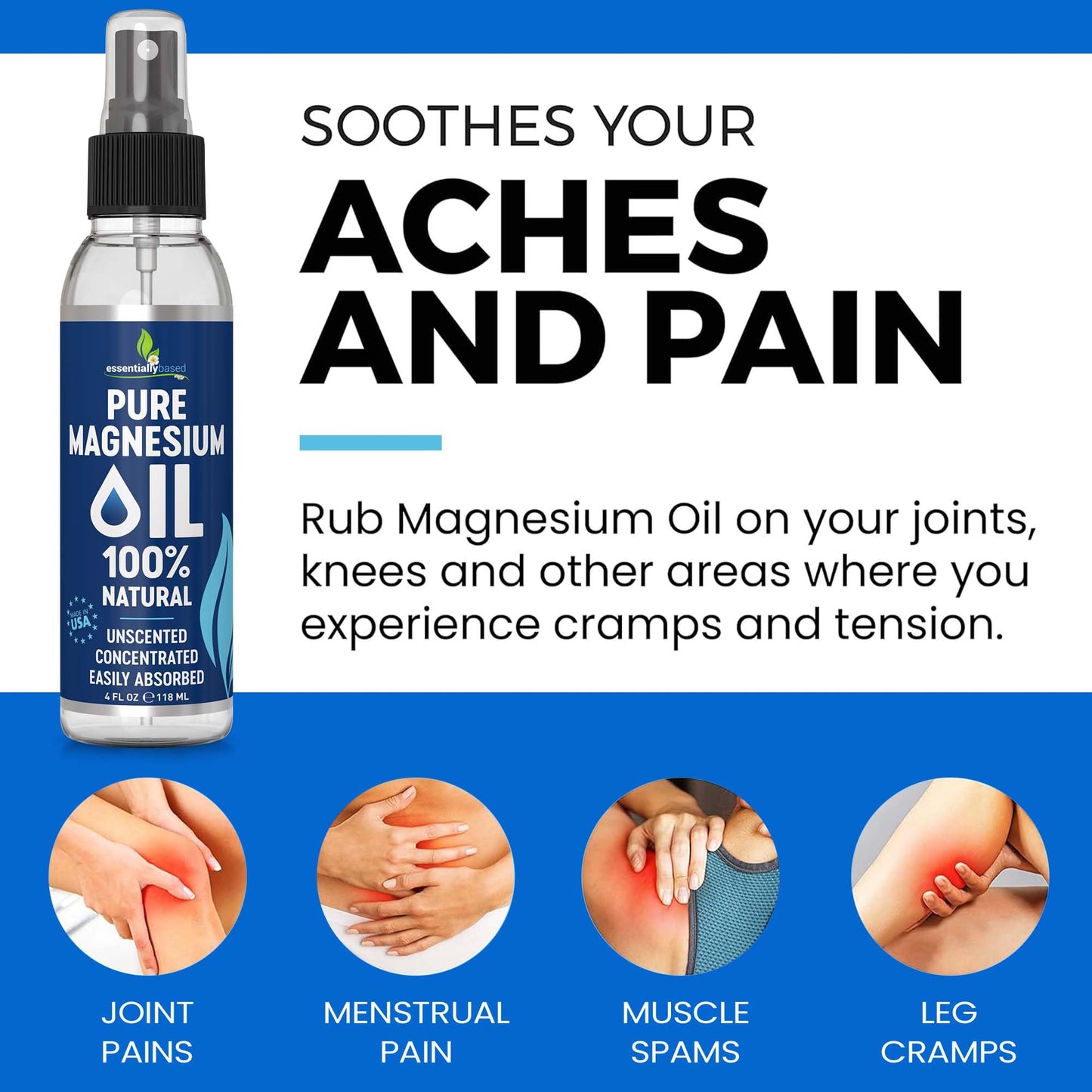 Pure Magnesium Oil Spray 8oz - Topical Magnesium Spray for Sleep Extra Strength - Less Sting - Less Itch - 100% Natural and Organic Oil - Made in USA