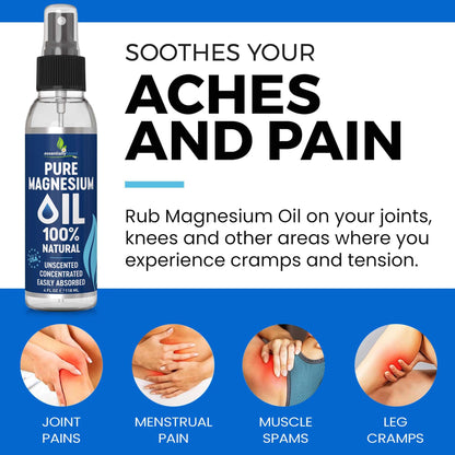 Pure Magnesium Oil Spray 8oz - Topical Magnesium Spray for Sleep Extra Strength - Less Sting - Less Itch - 100% Natural and Organic Oil - Made in USA