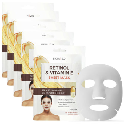 Vitamin C & Collagen Sheet Mask - Anti-Aging, Wrinkle & Age Spot Reducer, Hydrating & Moisturizing - Dermatologist Tested Korean Skincare, Clean Beauty, Cruelty-Free, All Skin Types - 5 Masks