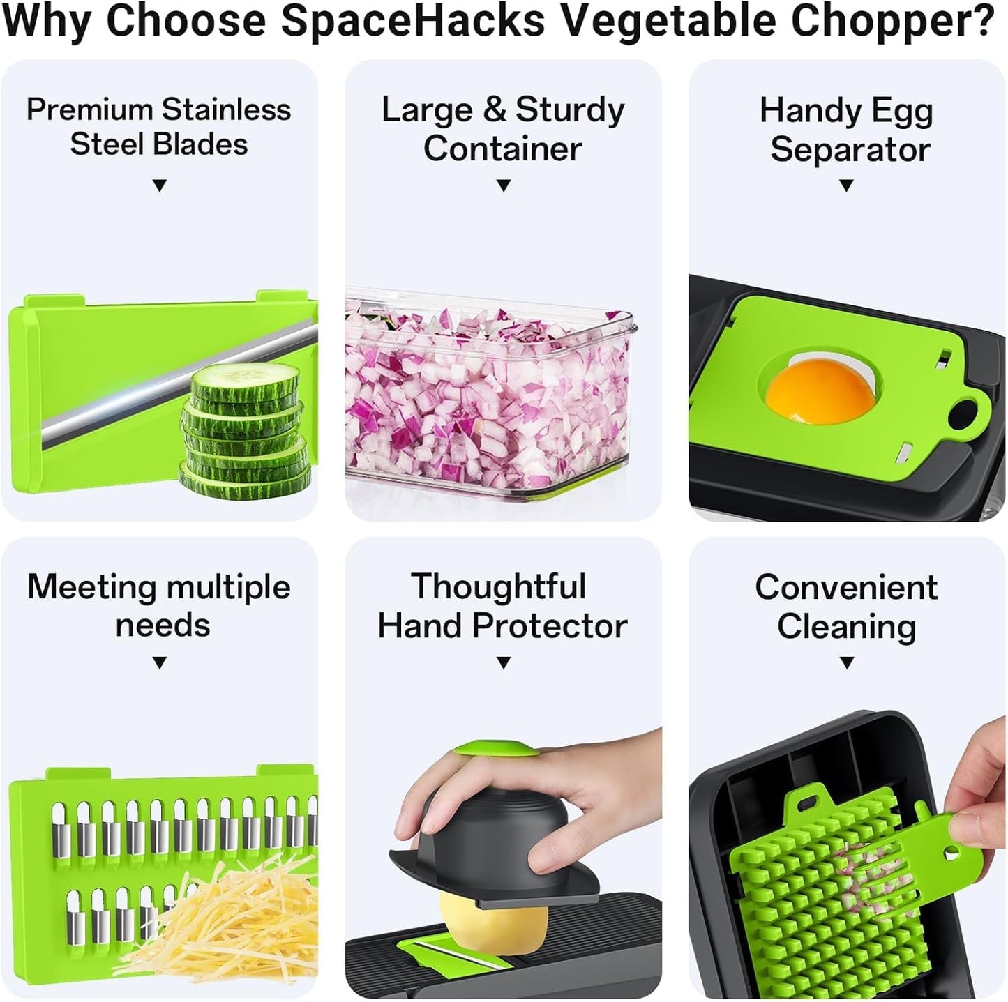 12-in-1 Vegetable Chopper, Kitchen Gadgets with 7 Blades, Veggie, Food, Onion Chopper, Cucumber Slicer, Versatile Mandoline, Includes Egg Separator & Finger Guard, Gray