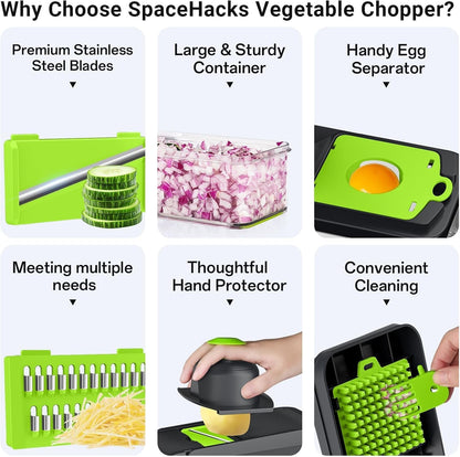 12-in-1 Vegetable Chopper, Kitchen Gadgets with 7 Blades, Veggie, Food, Onion Chopper, Cucumber Slicer, Versatile Mandoline, Includes Egg Separator & Finger Guard, Gray