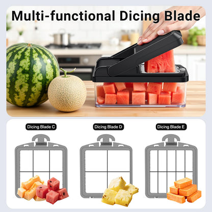 12-in-1 Vegetable Chopper, Kitchen Gadgets with 7 Blades, Veggie, Food, Onion Chopper, Cucumber Slicer, Versatile Mandoline, Includes Egg Separator & Finger Guard, Gray