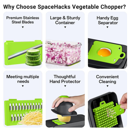 12-in-1 Vegetable Chopper, Kitchen Gadgets with 7 Blades, Veggie, Food, Onion Chopper, Cucumber Slicer, Versatile Mandoline, Includes Egg Separator & Finger Guard, Gray
