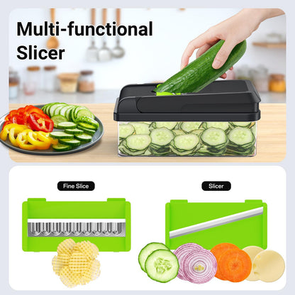 12-in-1 Vegetable Chopper, Kitchen Gadgets with 7 Blades, Veggie, Food, Onion Chopper, Cucumber Slicer, Versatile Mandoline, Includes Egg Separator & Finger Guard, Gray