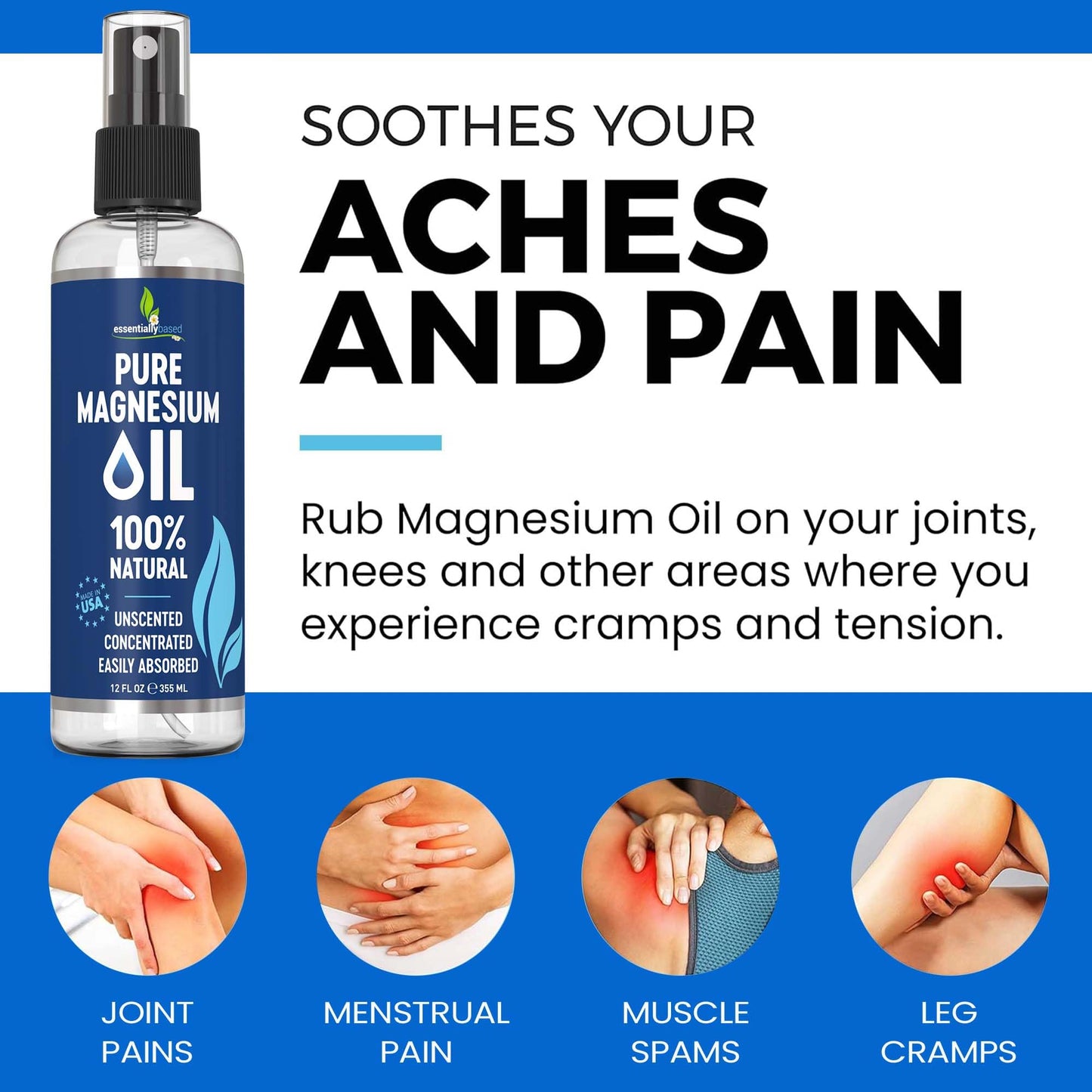 Pure Magnesium Oil Spray 8oz - Topical Magnesium Spray for Sleep Extra Strength - Less Sting - Less Itch - 100% Natural and Organic Oil - Made in USA