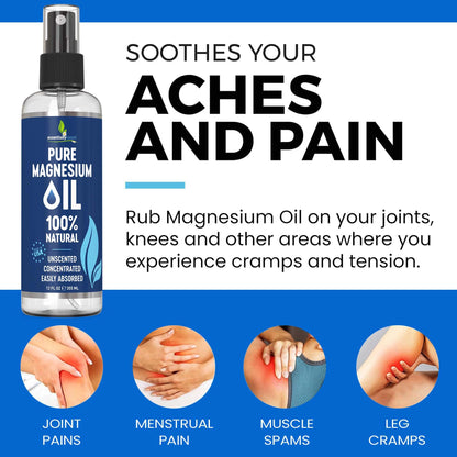 Pure Magnesium Oil Spray 8oz - Topical Magnesium Spray for Sleep Extra Strength - Less Sting - Less Itch - 100% Natural and Organic Oil - Made in USA