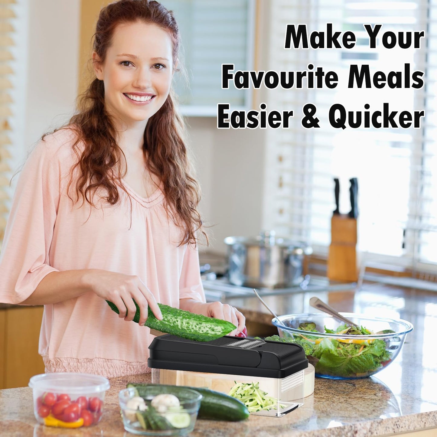 12-in-1 Vegetable Chopper, Kitchen Gadgets with 7 Blades, Veggie, Food, Onion Chopper, Cucumber Slicer, Versatile Mandoline, Includes Egg Separator & Finger Guard, Gray