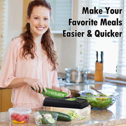 12-in-1 Vegetable Chopper, Kitchen Gadgets with 7 Blades, Veggie, Food, Onion Chopper, Cucumber Slicer, Versatile Mandoline, Includes Egg Separator & Finger Guard, Gray