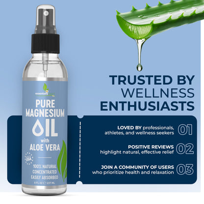 Pure Magnesium Oil Spray 8oz - Topical Magnesium Spray for Sleep Extra Strength - Less Sting - Less Itch - 100% Natural and Organic Oil - Made in USA