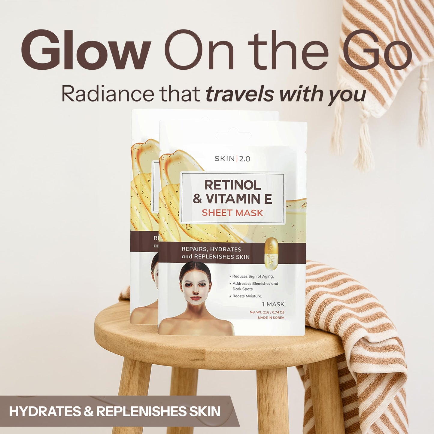 Vitamin C & Collagen Sheet Mask - Anti-Aging, Wrinkle & Age Spot Reducer, Hydrating & Moisturizing - Dermatologist Tested Korean Skincare, Clean Beauty, Cruelty-Free, All Skin Types - 5 Masks