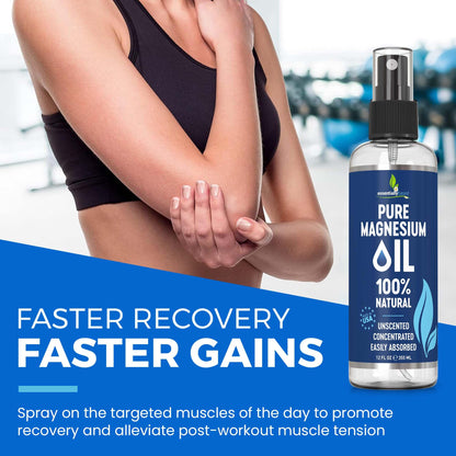 Pure Magnesium Oil Spray 8oz - Topical Magnesium Spray for Sleep Extra Strength - Less Sting - Less Itch - 100% Natural and Organic Oil - Made in USA