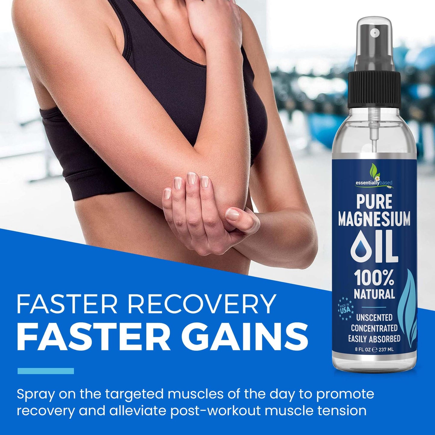 Pure Magnesium Oil Spray 8oz - Topical Magnesium Spray for Sleep Extra Strength - Less Sting - Less Itch - 100% Natural and Organic Oil - Made in USA