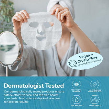 Vitamin C & Collagen Sheet Mask - Anti-Aging, Wrinkle & Age Spot Reducer, Hydrating & Moisturizing - Dermatologist Tested Korean Skincare, Clean Beauty, Cruelty-Free, All Skin Types - 5 Masks