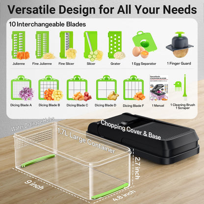 12-in-1 Vegetable Chopper, Kitchen Gadgets with 7 Blades, Veggie, Food, Onion Chopper, Cucumber Slicer, Versatile Mandoline, Includes Egg Separator & Finger Guard, Gray