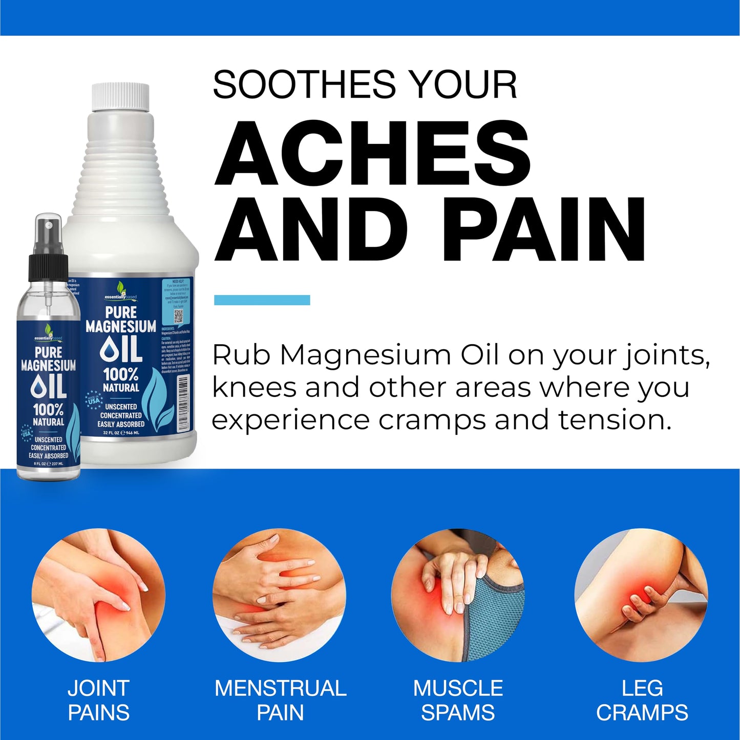 Pure Magnesium Oil Spray 8oz - Topical Magnesium Spray for Sleep Extra Strength - Less Sting - Less Itch - 100% Natural and Organic Oil - Made in USA