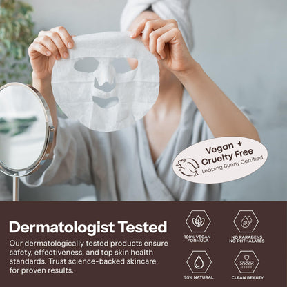 Vitamin C & Collagen Sheet Mask - Anti-Aging, Wrinkle & Age Spot Reducer, Hydrating & Moisturizing - Dermatologist Tested Korean Skincare, Clean Beauty, Cruelty-Free, All Skin Types - 5 Masks