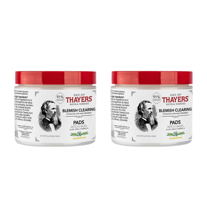 Thayers Blemish Clearing Acne Pads, Salicylic Acid Acne Treatment for Face, Pore Reducing, Exfoliating, and Soothing Skincare, Witch Hazel Toner Pads, 60 Ct
