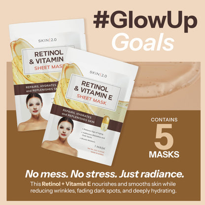 Vitamin C & Collagen Sheet Mask - Anti-Aging, Wrinkle & Age Spot Reducer, Hydrating & Moisturizing - Dermatologist Tested Korean Skincare, Clean Beauty, Cruelty-Free, All Skin Types - 5 Masks