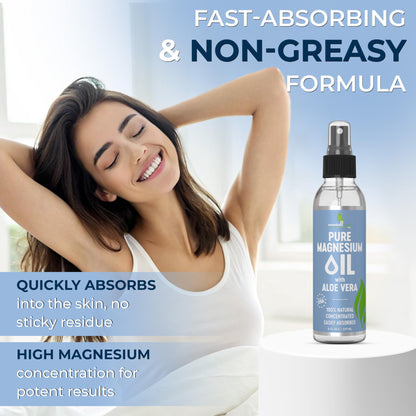 Pure Magnesium Oil Spray 8oz - Topical Magnesium Spray for Sleep Extra Strength - Less Sting - Less Itch - 100% Natural and Organic Oil - Made in USA