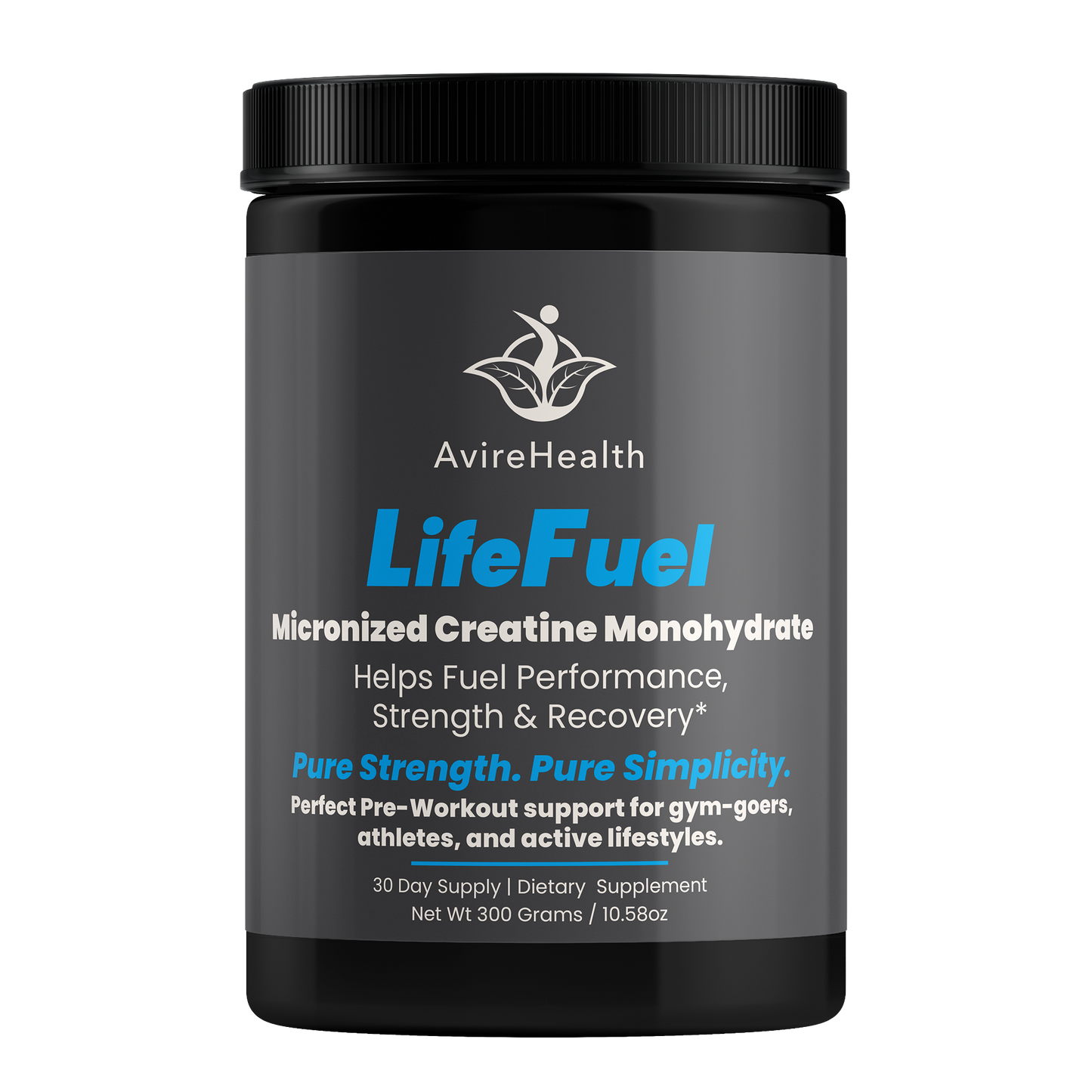 AvireHealth LifeFuel Creatine Monohydrate Powder – 100% Pure Micronized Formula for Strength, Muscle Growth & Recovery (300g | 60 Servings)