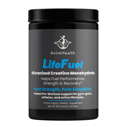 AvireHealth LifeFuel Creatine Monohydrate Powder – 100% Pure Micronized Formula for Strength, Muscle Growth & Recovery (300g | 60 Servings)